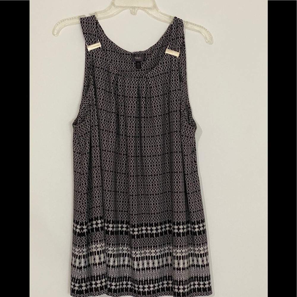 Rafaella sleeveless top XL Silver Buckle Straps Black White Flowy Comfy Casual